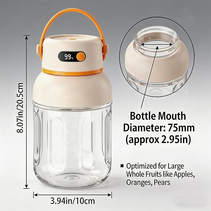 Portable Electric Juicer Cup with Zero Cord Hassle, USB-C Rechargeable, 36 Stainless Steel Blades, 18000 RPM Motor, Leakproof for Shakes,Smoothies,Travel,Gym,Office Outdoor (800ML)