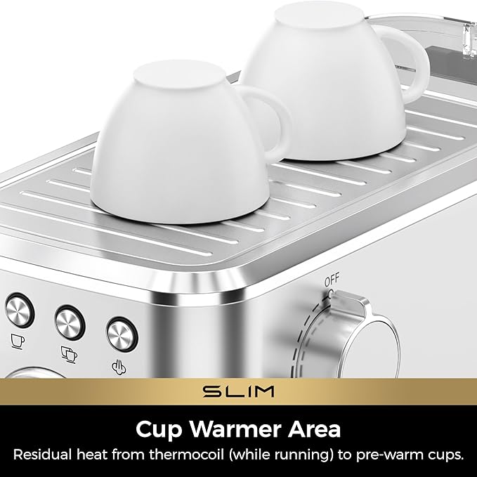 CHULUX Slim Espresso Machine with Milk Frother, 20 Bar Professional Italian Pump Espresso Coffee Machine for Home Cappuccino & Latte Maker, Stainless Steel, Silver