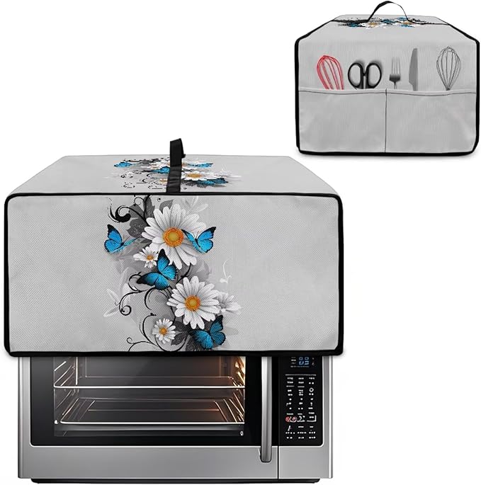 Toaster Oven Cover Dust-Proof Countertop Convection Oven Cover Protective Smart Microwave Oven Accessories and Decor, L, 18.5 x 22.5 x 13 inches, Daisy Butterfly Gray