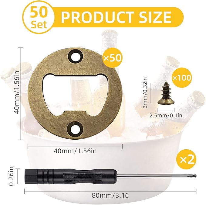 50 Set DIY Bottle Opener Inserts - Stainless Steel Metal Insert Kits - Bronze Resin Finish - Beer Bottle Opener DIY Hardware