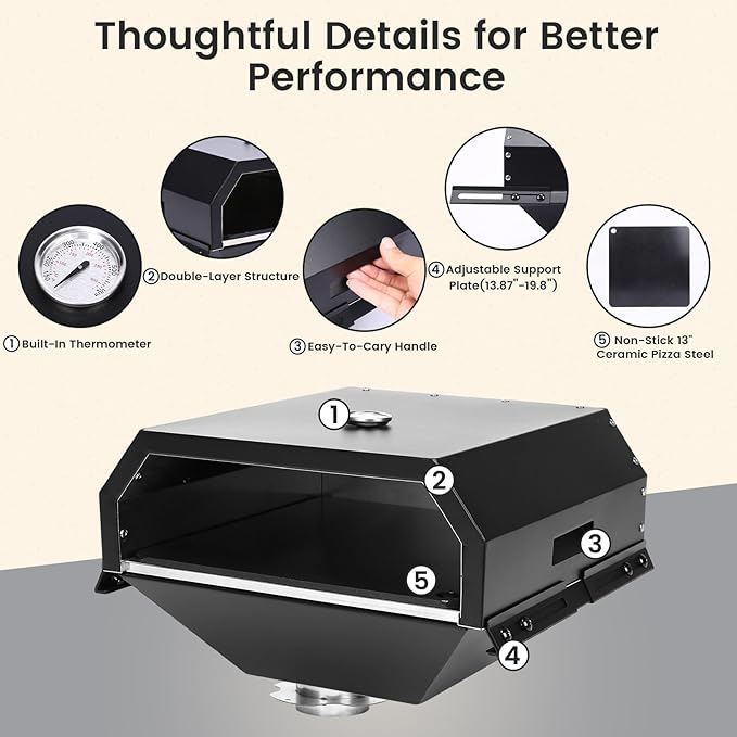 Hisencn Pizza Oven Attachment for Blackstone Grill, Outdoor Pizza Oven Accessories for Traeger, Pit Boss, Camp Chef, Z Grills, GMG Pellet Grill, Portable Pizza Maker With 13" Pizza Stone