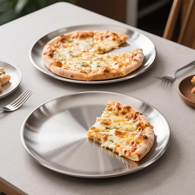 AWTBDP 12 Inch Pizza Pan Set of 3 for Oven, Non-Stick Stainless Steel Pizza Steel, Sturdy Non-Toxic Round Pizza Pans Tray for Cookie Pizza Pie Cake, Dishwasher Safe & Easy Clean