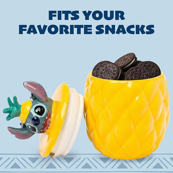 Silver Buffalo Disney Lilo and Stitch Pineapple Tropical 3D Sculpted Ceramic Cookie Snack Candy Jar (Medium)
