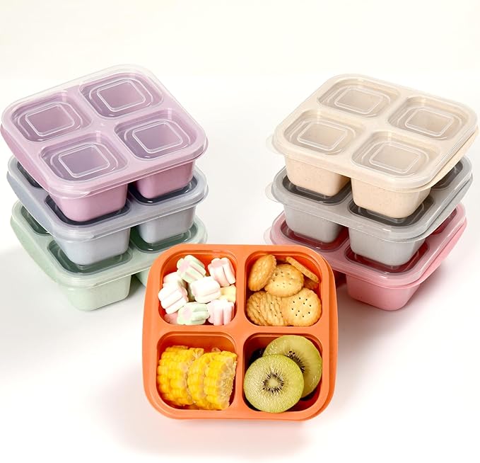 7 Pack Meal Prep Containers, 4 Compartment Bento Snack Boxes, Reusable Divided Lunch Box Containers for Adults, Kids, Toddlers, Travel, Work, School