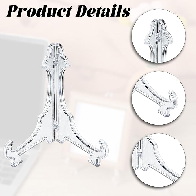 3 Pack Acrylic Frame Holder Stand, 3 Size Clear Plate Display Stand, Foldable Plate Stands for Display Platter, Dish, Book, Photo
