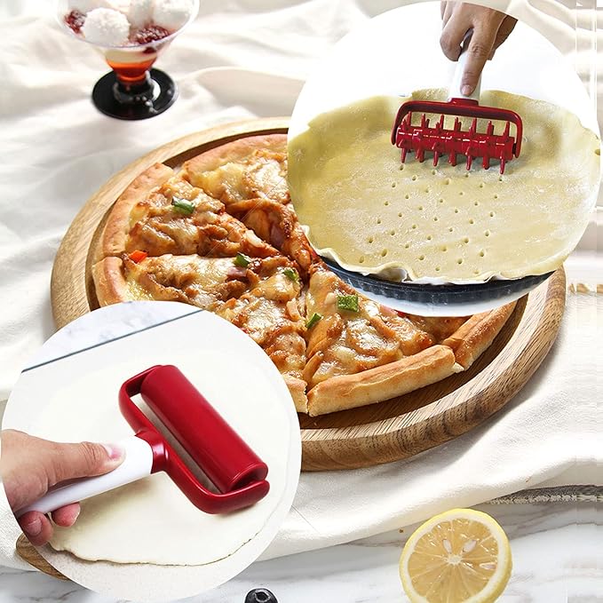 5 pcs Pizza Tools Set incl Dough Roller and Docker and Silicone Pastry Dough Mat and Dough Scraper Cutter Time-Saver Dough Tools Set (5 pcs)