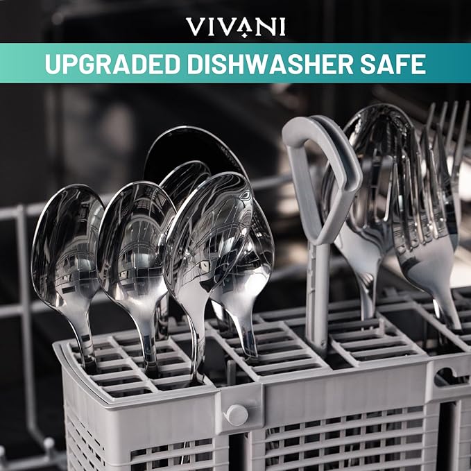 VIVANI 40 Piece Champagne Gold Silverware Set for 8, 18/0 Stainless Steel Flatware Set with Advanced PVD Coating, Dishwasher Safe Cutlery Set for Everyday Home Kitchen and Apartment