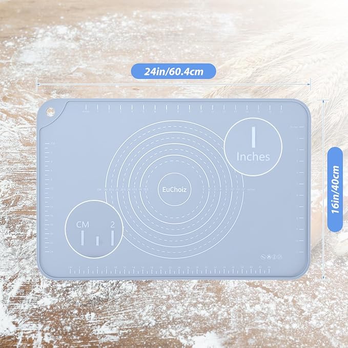 Silicone Pastry Mat 24"*16" Extra Thick Non Stick Baking Mat Food Grade Silicone Dough Rolling Bake Mat with Edge Heightening Blue