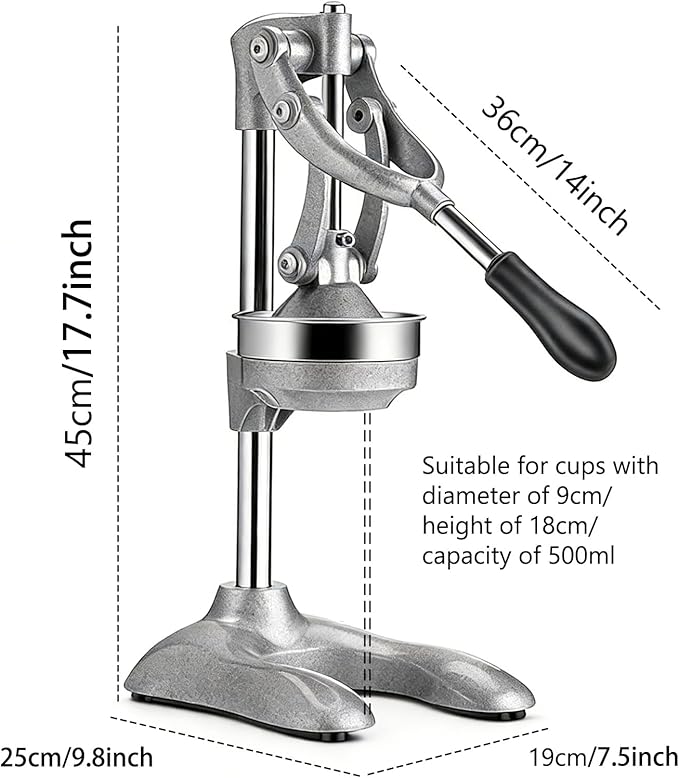 Commercial Grade Manual Citrus Juicer - Heavy Duty Stainless Steel, Easy Press Lever, for Oranges Lemons Pomegranates - Wide Spout Fits Most Cups (Style-A)