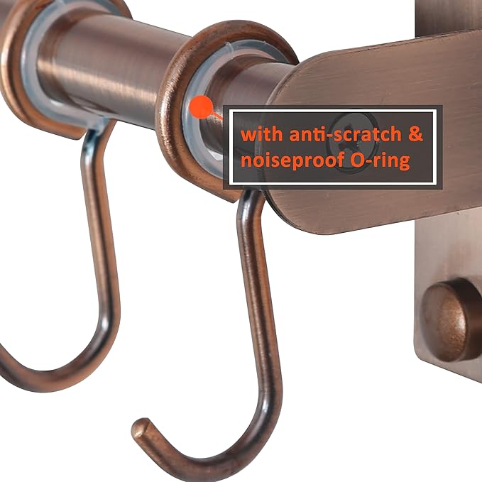 Dseap Kitchen Utensil Holder Hanger, Pot and Pan Rack Wall Mount, Kitchen Rail with 8 Hooks for Hanging Cooking Utensils, Mugs, Spoons, Wall Mounted, Stainless Steel, Antique Copper
