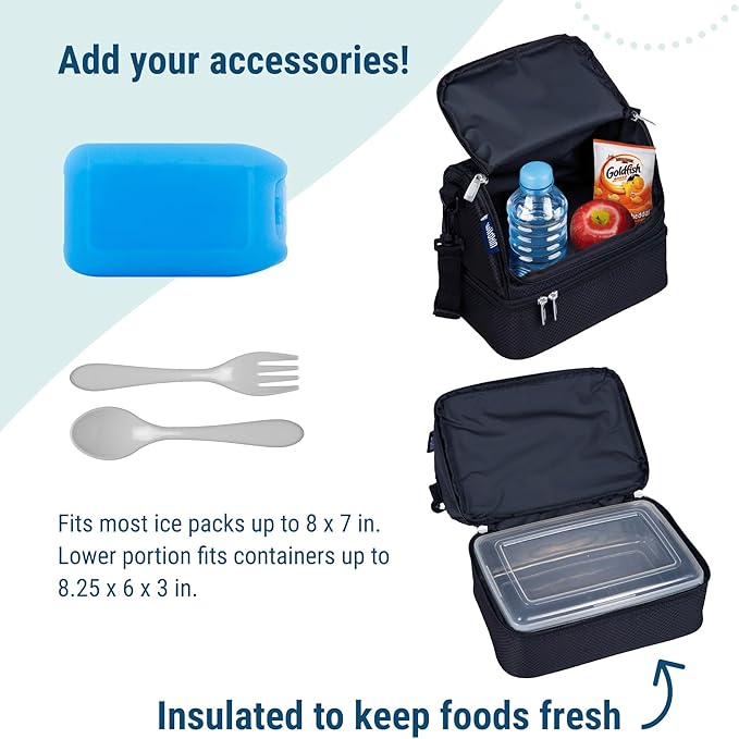 Wildkin Kids Two Compartment Insulated Lunch Bag – Keeps Food Hot or Cold, Easy-Clean Lining, Leak-Resistant & BPA-Free – Boys & Girls, Ideal for School, Travel & Daycare – Rip-Stop Black