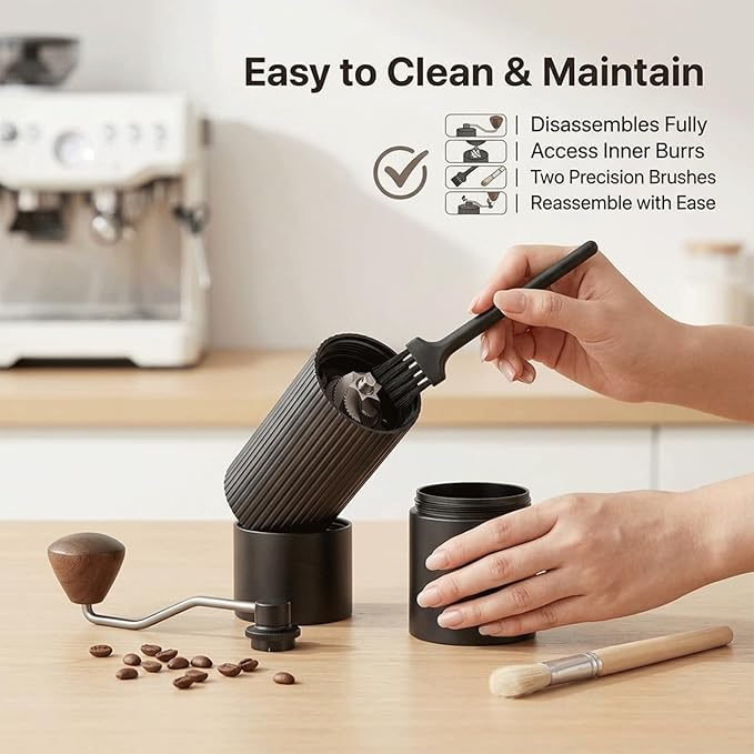 Manual Coffee Grinder with 420 Stainless Steel Burr, Adjustable Settings for Espresso & Turkish Coffee, Portable Hand Crank Coffee Grinder, 45g Capacity, Aluminum Body with Walnut Handle for Multi Use