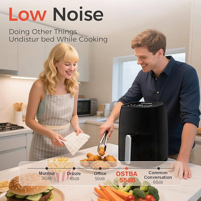 OSTBA 4.5QT Air Fryer, LED Touch Screen, 6 Presets, Fast Oil-Free Cooking, Adjustable Temp & Timer, Dishwasher Safe Nonstick Basket, Compact Family Size