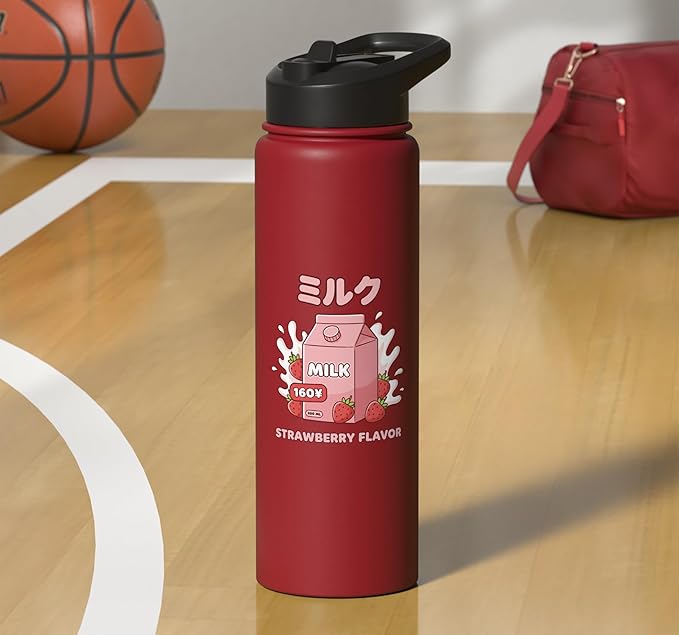 Strawberry Flavor Milk Cartoon Japanese Kawaii Stainless Steel Insulated Water Bottle