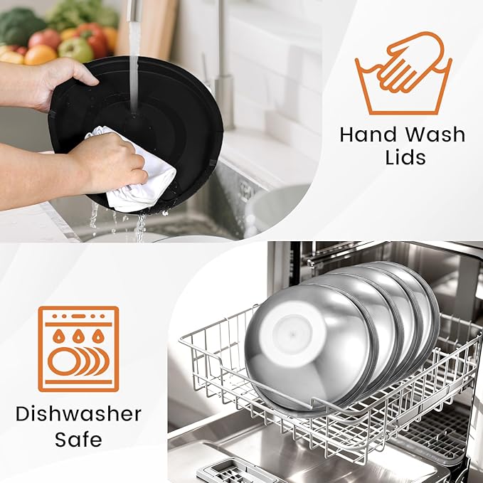BEWOS Mixing Bowls with Lids Set - 5 Pcs Stainless Steel Mixing Bowls With 3 Grater Attachments, Size 4.5, 4, 3.5, 2.1, 1.5QT Metal Bowls for Baking and Serving (Black)