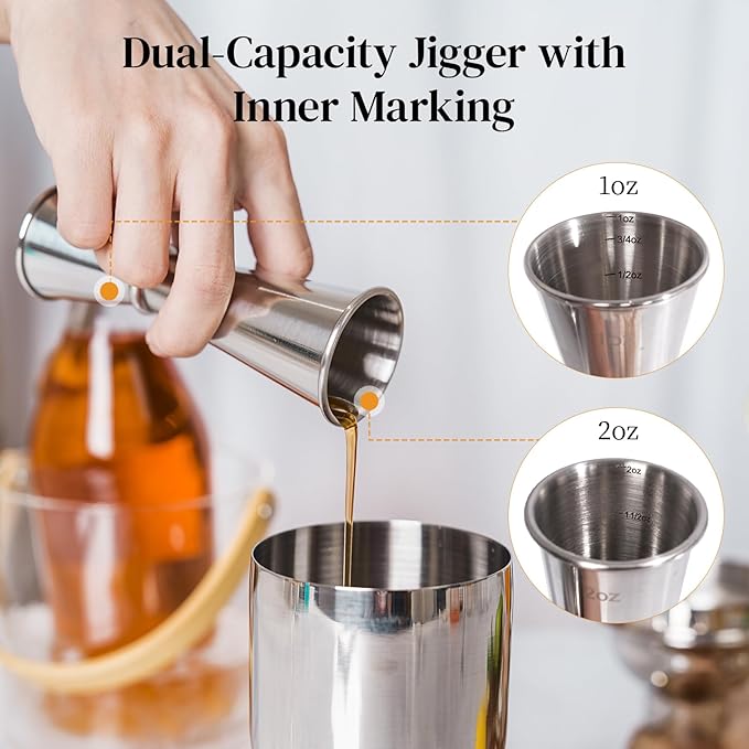 X Home Bartender Kit with Stand, Cocktail Shaker Set for Enthusiasts and Beginners | Includes Martini Shaker, Easy-to-Measure Jigger, Hawthorne Strainer, Mixing Spoon and More, Bartender Kit Gifts