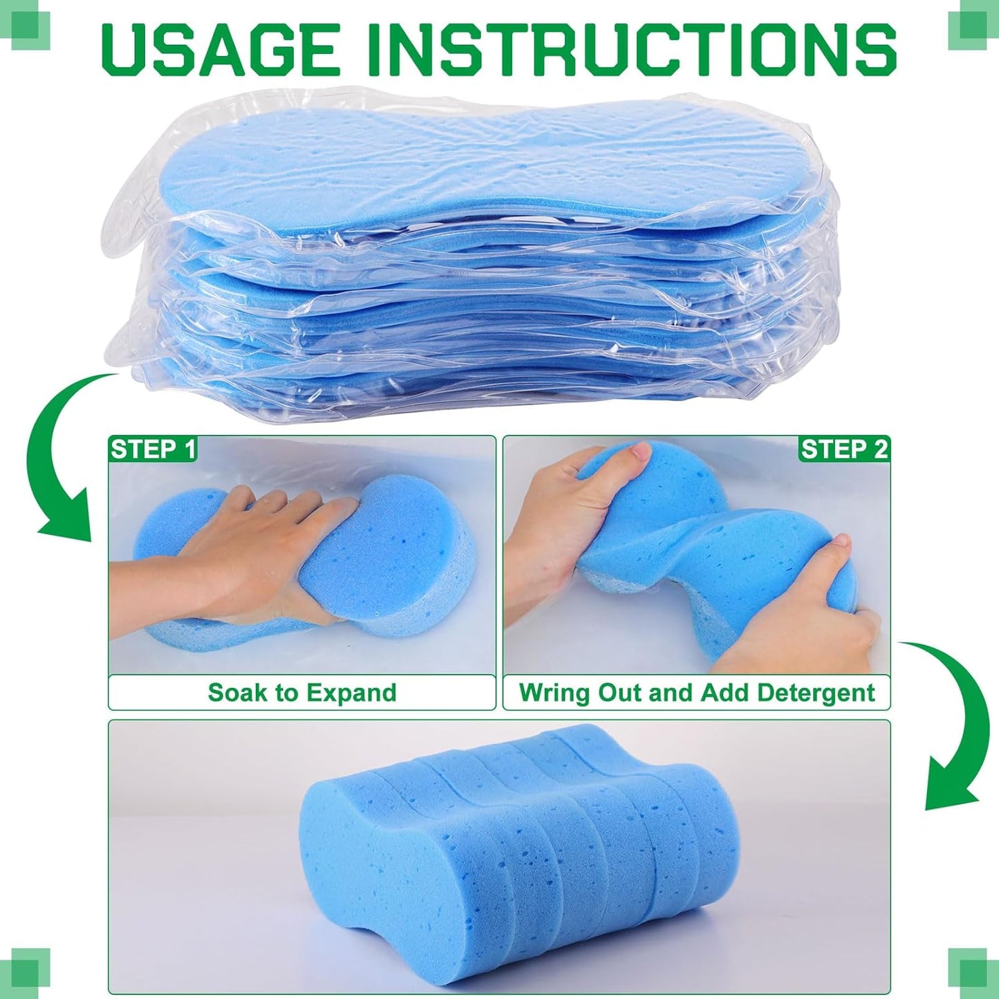 Vesici 24 Pack Car Wash Sponges Large Sponges Bulk Big All-Purpose Scrubber Thick Foam Car Cleaning Supplies for Washing Boat Kitchen Household with Single Vacuum Compressed Packing (Blue)