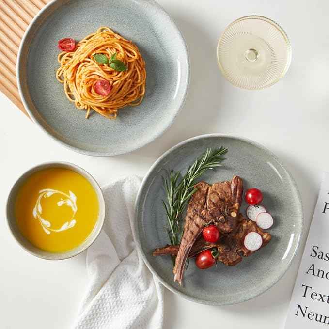 Ceramic Dinnerware Sets for 6, 18 Pieces Stoneware Plates and Bowls Sets, Chip and Stain Resistant Modern Dishes, Dishwasher & Microwave Safe Dinner Set, Gradient Green