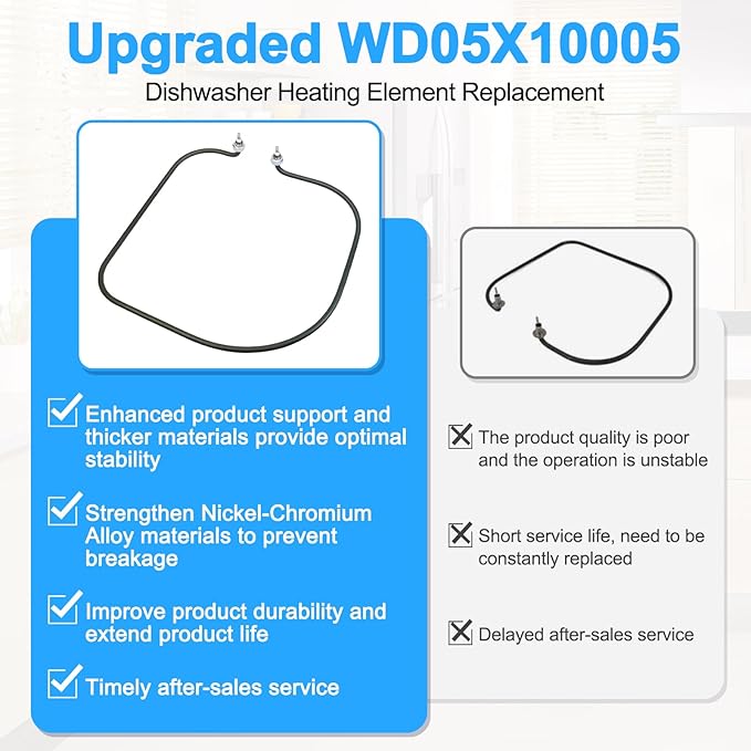 Upgraded WD05X10005 Dishwasher Heating Element Replacement, Compatible with General Electric GE Dishwasher Parts WD5X10010 WD5X10005,Fits Models(GDW EDW GHD GLD GSD PDW ZBD) Heating Element