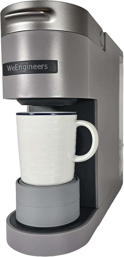 Elevate Anti-Splash Cup Riser Accessory for most Keurig K-cup, Cuisinart Single Serve, and other Coffee Makers, Adjustable for Cup Size and Drip Tray Type (Light Gray with Black Base)