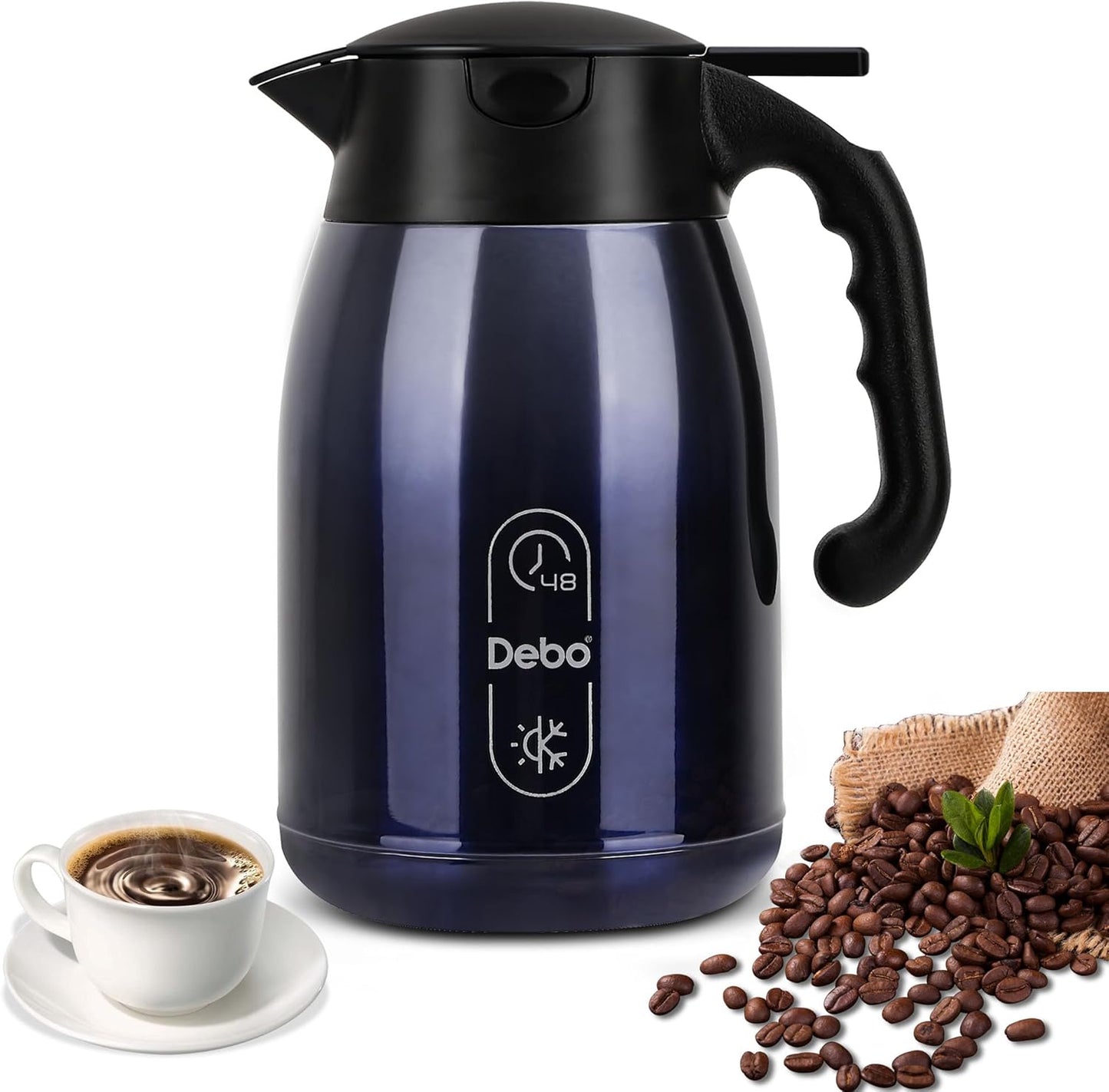 Thermal Coffee Carafe-56OZ vacuum Coffee Carafe For Keeping Hot Liquids,Coffee Carafe,Thermal Stainless Steel, Coffee Carafes Press On Lid, Coffee Dispenser Bpa Free .(1.6l) Starry Blue