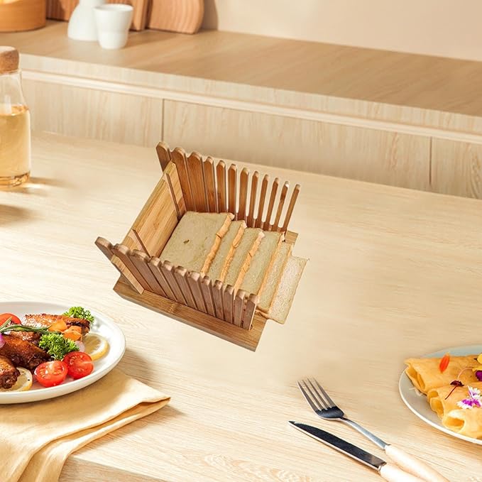 Homemade Bamboo Bread Slicer, Evenly Adjustable Bread Slicer with Picker for Bread Cakes
