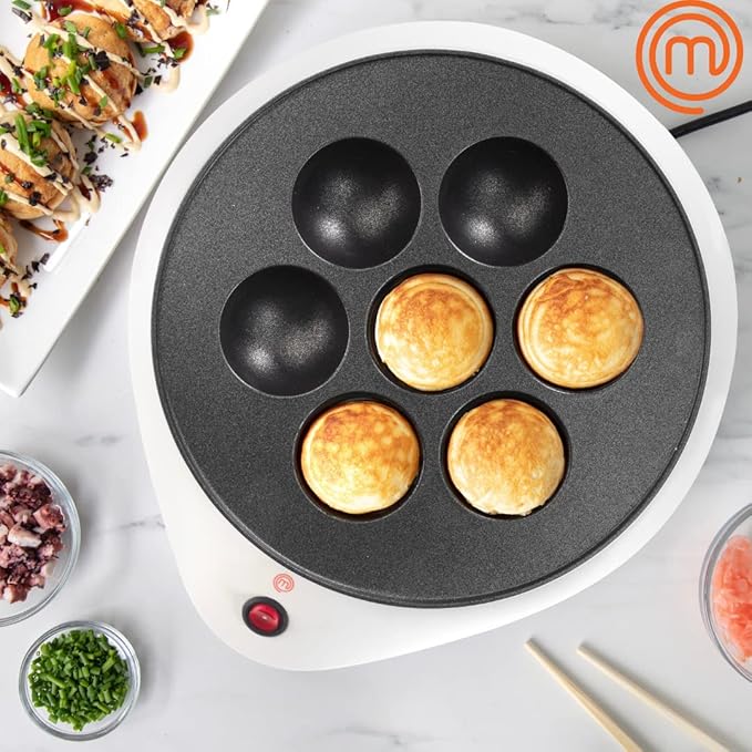 MasterChef Electric Ebelskiver Maker Delicious Homemade Japanese Takoyaki, Donut Holes, Cake Pops, Octopus Balls, Aebleskivers, Danish- Nonstick Easy Clean Appliance, Fun Gift