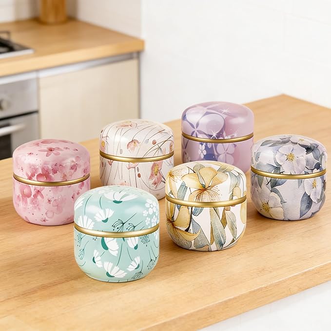 HAN SHENG 6 Pcs Airtight Tea Storage Tins 10 OZ, Food Storage Containers for Coffee Beans, Spices, Sugar