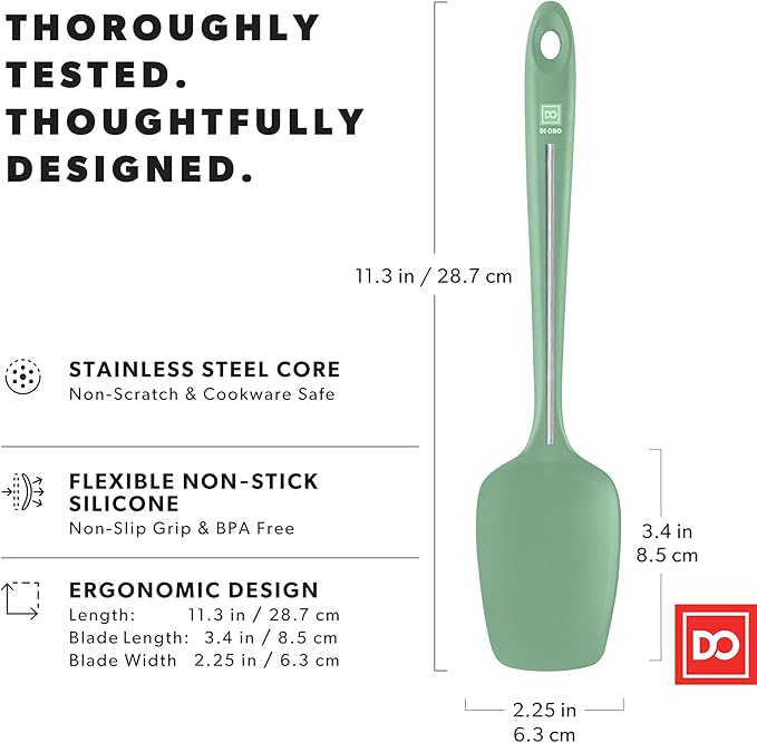 DI ORO Silicone Spoon Spatula - 600°F Heat-Resistant Large Silicone Spoonula Scraper - BPA Free Nonstick Cookware Safe Rubber Kitchen Utensil for Baking, Cooking, & Mixing - Dishwasher Safe (Sage)