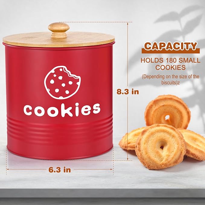 Red Cookie Jars with Lids Airtight, 1.5 Gallons Cookie Tins, Large Cookie Jar for Kitchen Counter Decorative for Farmhouse, Christmas, and Gift Giving Cookie Storage Containers