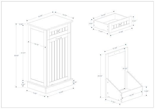 Wooden Simple Style Kitchen Cabinet, Wooden Frame with Drawers and Tilt-Out Trash Cabinet for 10 Gallon Trash Cans - 19.69'' W x 13.78'' D x 35.43'' H (Black-021)
