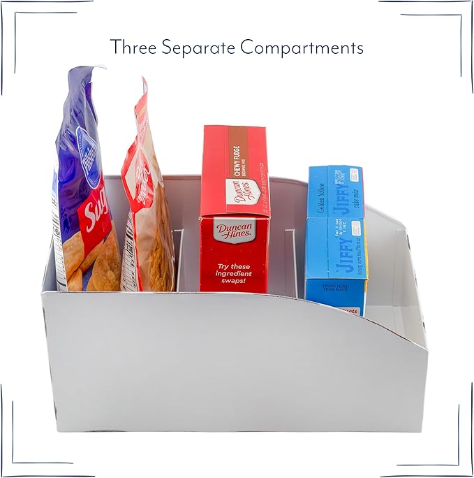 AuldHome Design Farmhouse Baking Mix Organizers (2-Pack, White); Enamelware Pantry Organization Divided Compartment Bins for Food Mixes and Spice Packets