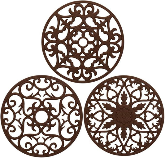 ME.FAN Trivets for Dishes/Pots/Pans, 3 Pcs Silicone Mats, Flexible/Durable/Non Slip Hot Pads to Protect Table and Counter Top (Coffee)
