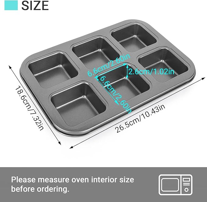 Beasea Nonstick Brownie Pan, 2 Pack 6 Cavity Black Square Brownie Muffin Pan Cake Pan Mini Cheesecake Cupcake Bakeware Carbon Steel 2x3 Cutter Brownie Baking Tray Bakeware for Oven Baking