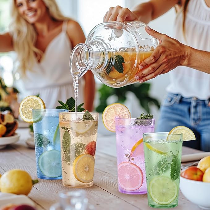 Liacere Color Plastic Drinking Glasses - (Set of 12) 18oz Color Plastic Glasses Colors Reusable，Kitchen Water Glasses Cup, Bar Tumbler Glassware Set for Beer, Juice, Cocktail, Whiskey, Milk