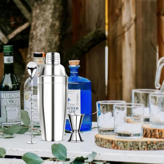 Ohtomber 24OZ Cocktail Shaker Set - Cocktail Bar Martini Drink Shaker Set with Strainer, Stainless Steel Bartender Kit Drink Mixer with Jigger, Mixing Spoon, Bar Accessories for Beginners