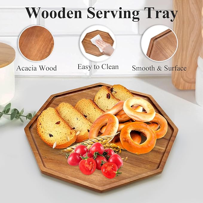 Set of 3 Acacia Wood Serving Trays Cheese Platters Party Hosting Essentials Gifts Charcuterie Board for Vegetable Fruit Food Round Tray Wooden Appetizer Platter Christmas Plates Dish Serving Boards