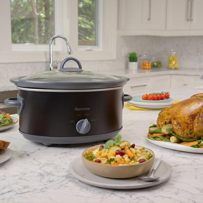 Kenmore 5 Quart Slow Cooker - Crock pot with Programmable Settings,Digital Controls, Large Capacity for Family Meals, Dishwasher-Safe Stoneware, Warm Rice & Sous Vide Stew