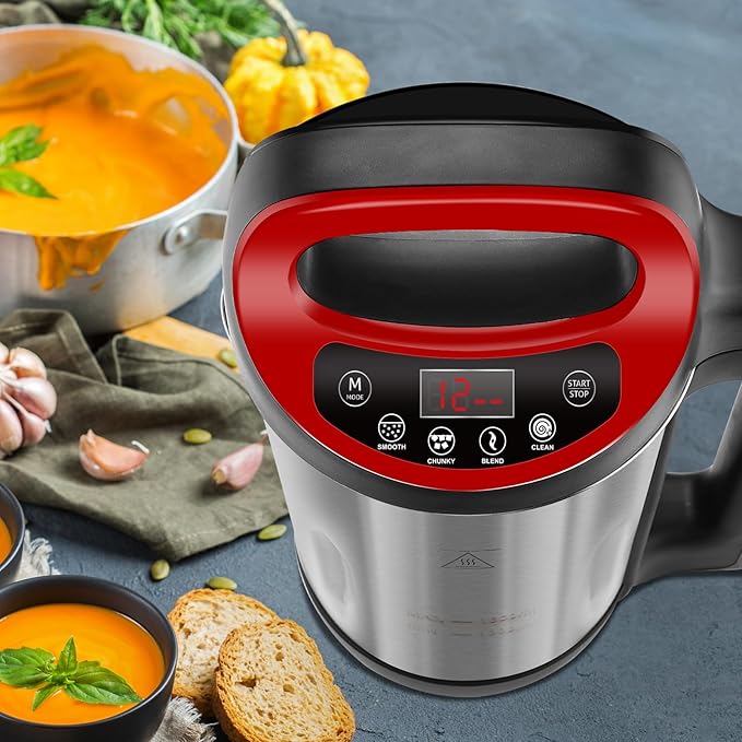 Homtone 1.6L Soup Maker Machine, Stainless Steel Soup Maker Blender with Smooth & Chunky Settings, Anti-Dry Burn, Overfill Sensors, Ideal for Quick Soups, Baby Food