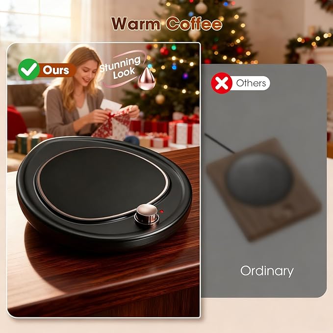Coffee Mug Warmer - Large Candle Warmer Plate, 2-Temp Setting (131℉ & 113℉) & Fast Heating, Elegant Desk Warmer for Coffee/Tea/Milk/Candle, Ideal Office Home Gift (Black)