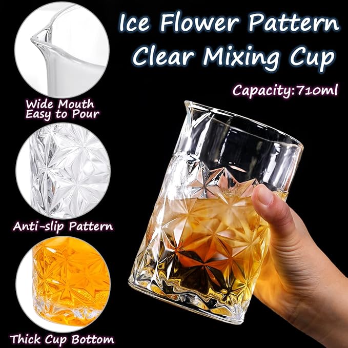 Gusnilo Cocktail Mixing Glass 24oz, Crystal Bar Mixing Glass 710ml for Home Bar, Set of 2