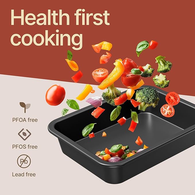 Bakken 4-Piece Bakeware Sets, Nonstick Carbon Steel Baking Sheet, Stackable Space-Saving Bakeware, Dishwasher Safe, Stain-resistant, PFOA, PFOS, & PTFE Free, Oven Safe Up To 450°F, Black