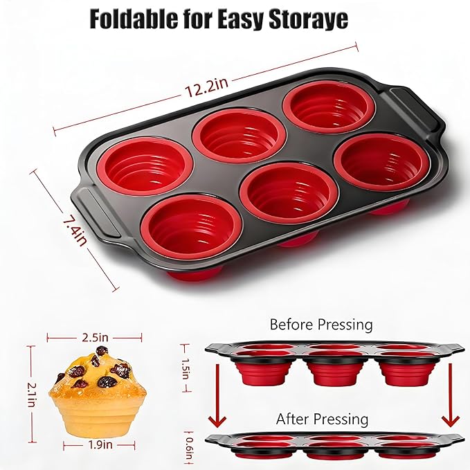 Silicone Muffin Pan, 6 Cups Muffin Pans for Baking with Metal Frame, Cupcake Pan, Egg Bite Molds, Muffin Tin Tray Easy to Pop Nonstick Non Toxic Bakeware for Oven