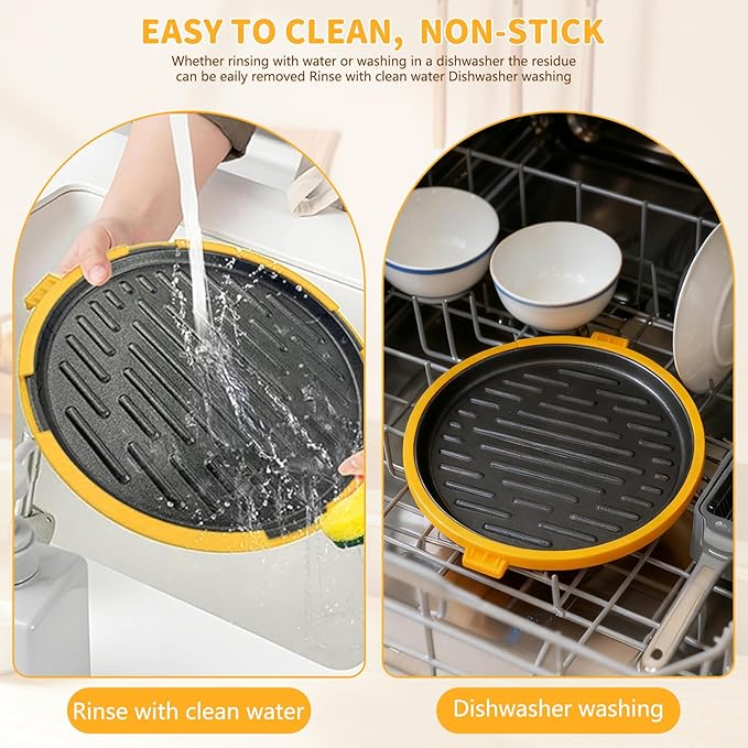 9.5" Microwave Grill Pan & Crisper Tray - 5-in-1 Nonstick Sandwich Maker, Pizza Pan & Bacon Cooker with lid,Dishwasher Safe Griddle for Grilled Cheese - College Dorm Room & Office Essentials