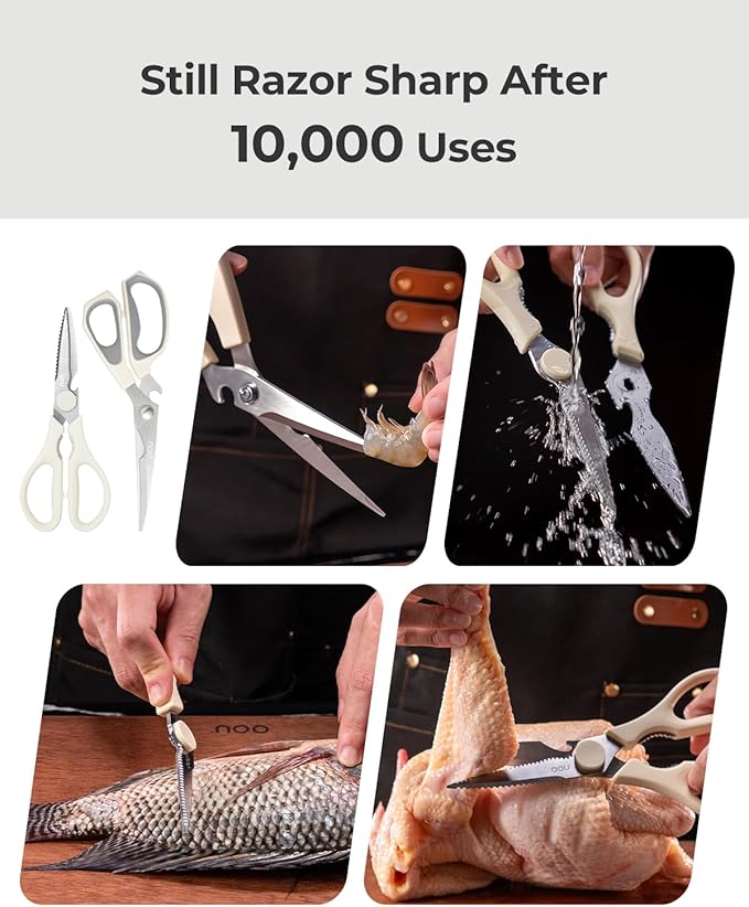 OOU Kitchen Scissors Set - Heavy Duty Stainless Steel All Purpose Shears 2-Pack, Comfort Grip Handles & Protective Sheath, Dishwasher Safe