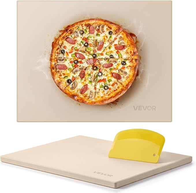 VEVOR Pizza Stone, 15 x 12 x 0.6 in Rectangular Cordierite Pizza Stone, Extra Large Baking Stone with Scraper, 1450℉ Heat-Resistant Bread Stone, for Kitchen Oven, Baking Bread & Pizzas, BBQ Grill