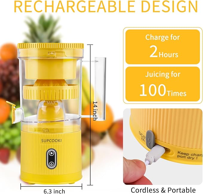 Electric Citrus Orange Lime Lemon Grapefruit Juicer Squeezer, White and Yellow Bundle