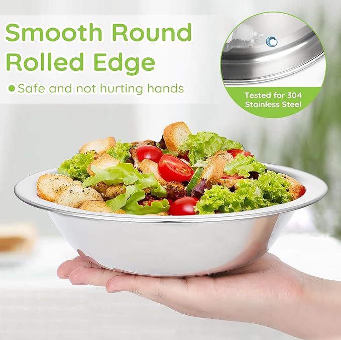 304(18/8) Stainless Steel Mixing Bowls for Kitchen, 8 Pack 8.7" 34.88 fl.oz Metal Mixing Bowls Set Stackable for Baking Serving Cooking Food Prep Storage Dishwasher Safe Lightweight