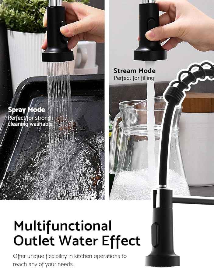 WEWE Matte Black Touchless Kitchen Faucet with Pull Down Sprayer - Motion Sensor Black Kitchen Faucet Spring Single Handle Kitchen Faucets, Stainless Steel Faucet for Kitchen Sink