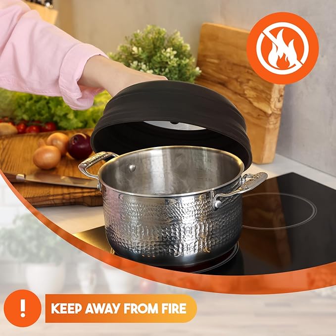 5 Pcs 10.8 Inch Microwave Splatter Cover Collapsible Microwave Cover for Food with Silicone Round Kitchen Mat and Silicone Grip Handle Set for Prevents Splatters & Ensures Even Heating